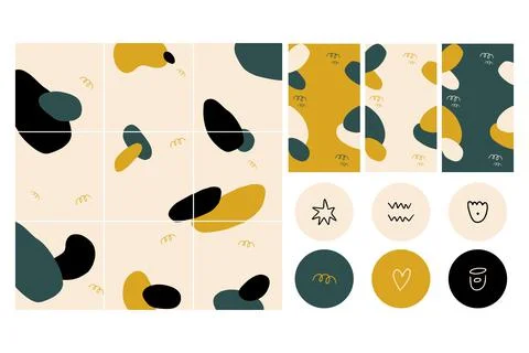 Instagram template for nine posts, three stories and six highlights. Stock Illustration