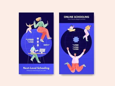 Instagram template with online learning concept design for social media and c 스톡 일러스트