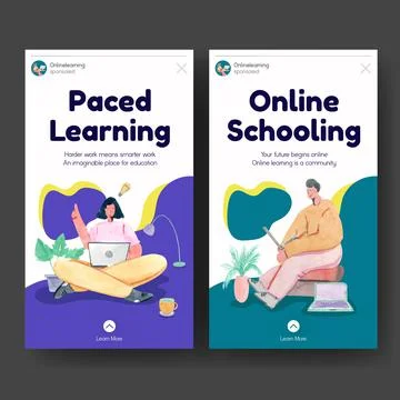 Instagram template with online learning concept design for social media and c Stockillustratie