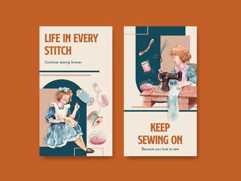 Instagram template with sewing concept design for social media and online mar Stock Illustration