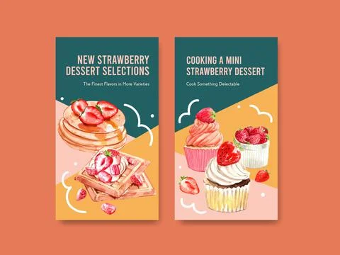 Instagram template with strawberry baking design for social media,online comm Stock Illustration