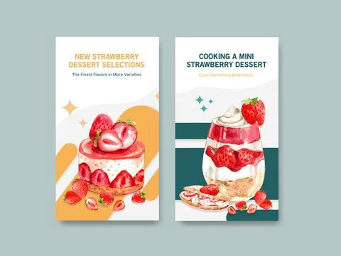 Instagram template with strawberry baking design for social media,online comm Stock Illustration
