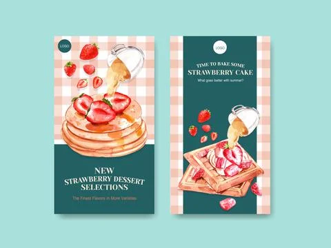 Instagram template with strawberry baking design for social media,online comm Stock Illustration