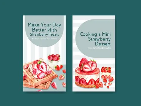 Instagram template with strawberry baking design for social media,online comm Stock Illustration