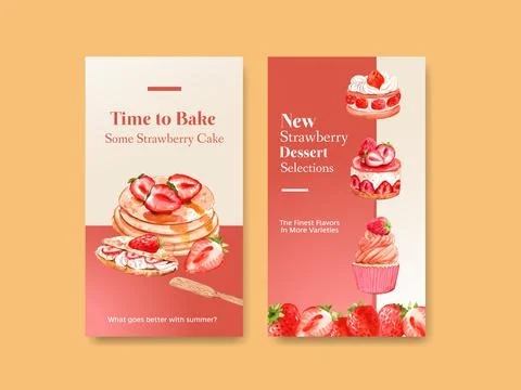 Instagram template with strawberry baking design for social media,online comm Ilustração Stock