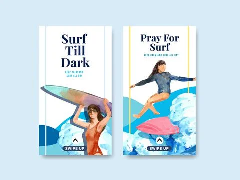 Instagram template with surfboards at beach design for summer vacation tropic Stock Illustration