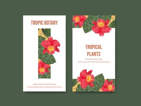 Instagram template with tropical botany concept, watercolor style 库存插图