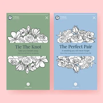 Instagram template with wedding ceremony concept design for social media vect Stock Illustration