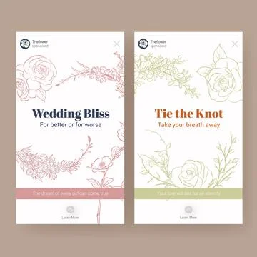 Instagram template with wedding ceremony concept design for social media vect Stock Illustration