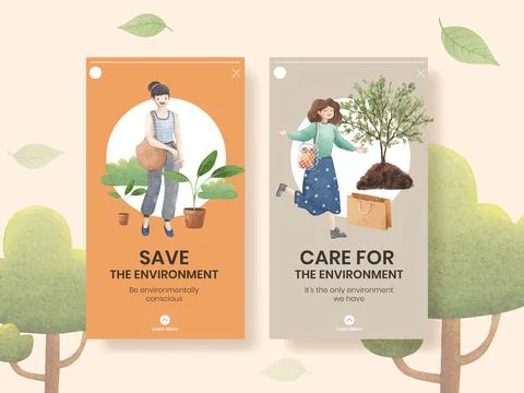 Instagram template with World Environment Day concept,watercolor style Stock Illustration