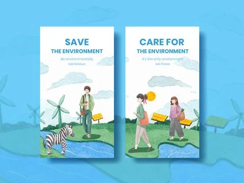 Instagram template with World Environment Day concept,watercolor style Stock Illustration