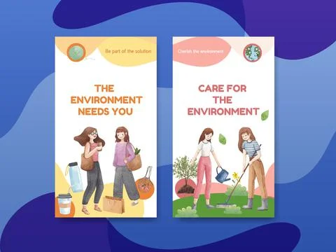 Instagram template with World Environment Day concept,watercolor style Stock Illustration