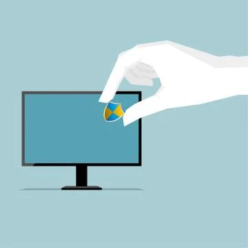Install anti-virus software,One hand holding antivirus software icon. Stock Illustration