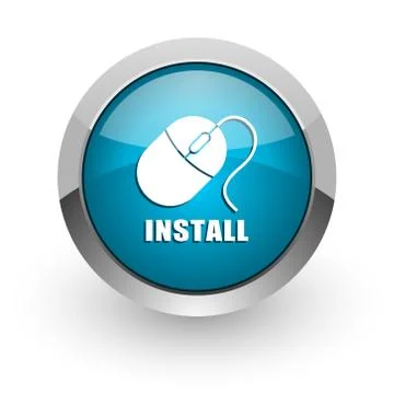 Install blue silver metallic chrome border web and mobile phone icon on white Illustrazione stock