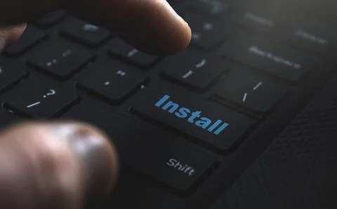 Install button on keyboard. Concept for installing applications on computer Stock Photos