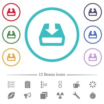 Install to hard drive flat color icons in circle shape outlines 스톡 일러스트