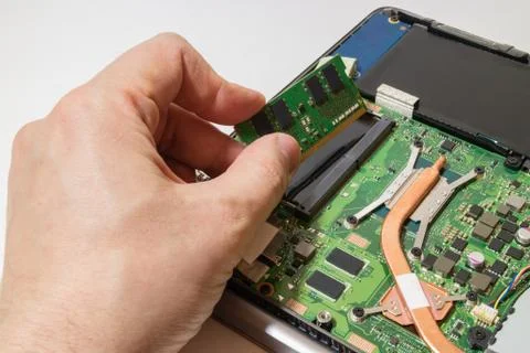 Install in motherboard of laptop memory modules Stock Photos