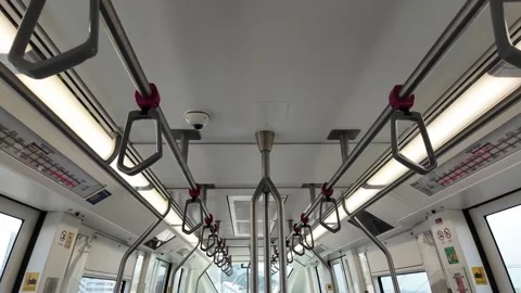 Install plastic handrails inside metro train or public transportation vehicl Stock Footage 264722559