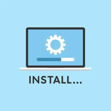 Install programm icon in flat style. Software upgrade vector illustration on  Stock Illustration