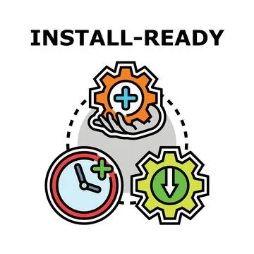 Install ready concept with gears, clock, and download icon Stock Illustration