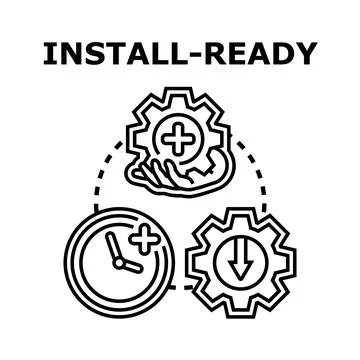 Install ready concept with gears, clock, and download icon Stock Illustration