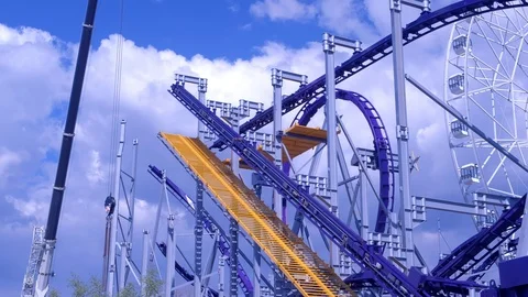 Install the roller coaster ride in the amusement Park. 스톡 동영상 111469058