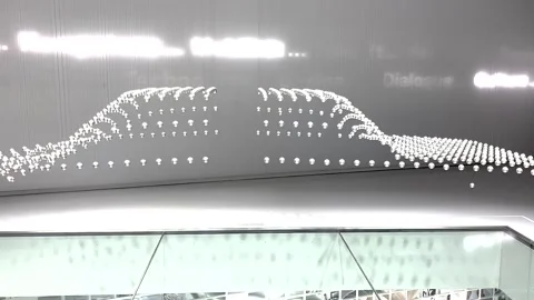 Installation of an abstract image of a car at the BMW Museum, Munich, Germany Stock Footage 262077697