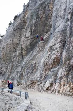 Installation of active galvanized wire rope mesh system Stock Photos