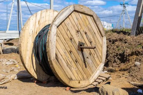 Installation and protection of temporary cable providing electricity to the Stock Photos