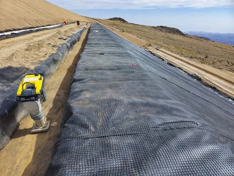 Installation and quality control process of geosynthetics in mines Stock Photos