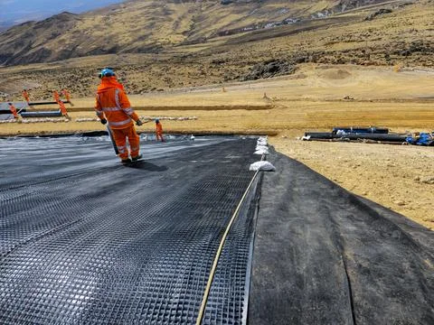 Installation and quality control process of geosynthetics in mines Stock Photos