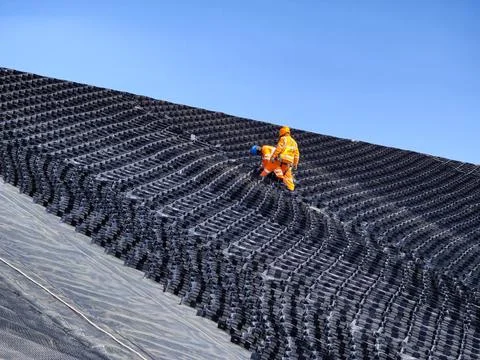 Installation and quality control process of geosynthetics in mines Stock Photos