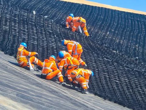 Installation and quality control process of geosynthetics in mines Stock Photos
