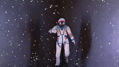 Installation on the background of an astronaut dummy at the Ice Moscow 2020 fest Stock Footage 123652445