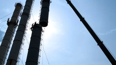 Installation of a chimney section in contour light Stock Footage 249527005