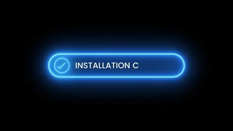 Installation complete neon button with checkmark icon animation Stock Footage 342275909