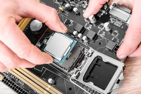 Installation of computer  processor. 写真素材