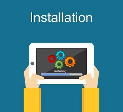 Installation concept illustration. Installation application on smartphone con Stock Illustration