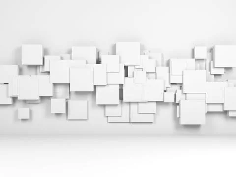 Installation of cubes on front wall, 3d Illustrazione stock