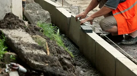 Installation Of Curbs On The Road Video stock 51796456