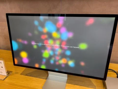 Installation of the demonstration demo software on the new Apple Studio Display Stock Photos