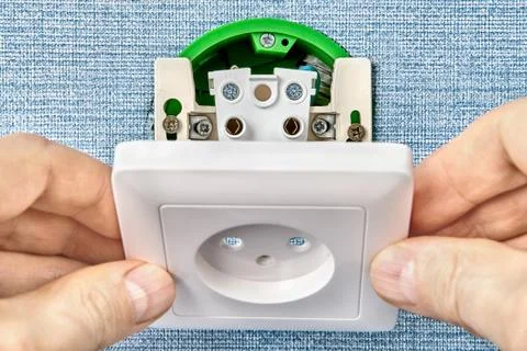 Installation of electrical  contact points at home. Fotos de archivo