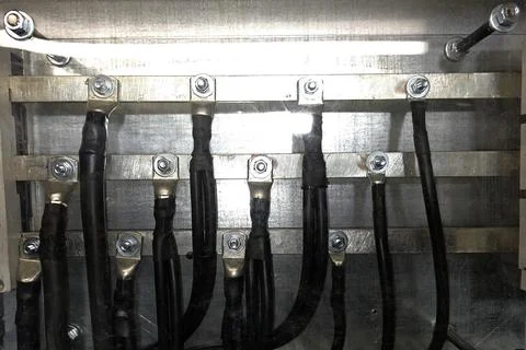 Installation of Electrical Equipment Inside a Cabinet With Wiring and Conne.. Stock Photos