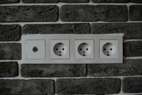 Installation of electrical outlets in the interior after a beautiful repair Stock Photos