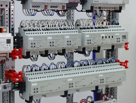 Installation of an electrical panel. Stock Photos