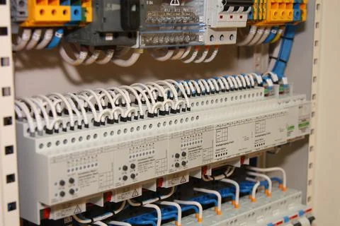 Installation of an electrical panel. Stock Photos