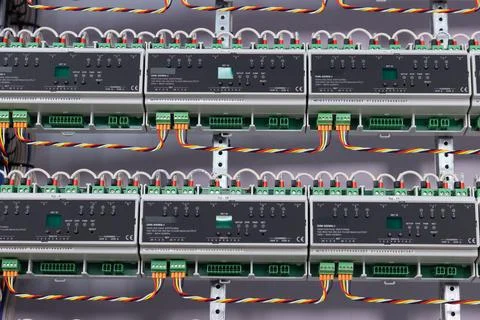 Installation of an electrical panel. Stock Photos
