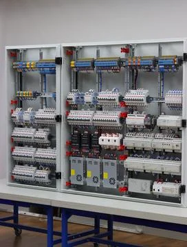 Installation of an electrical panel. Stock Photos