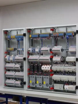 Installation of an electrical panel. Stock Photos