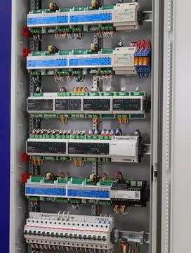 Installation of an electrical panel. Stock Photos